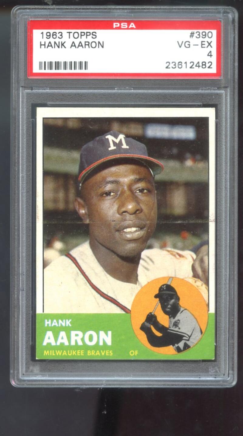 1963 Topps #390 Hank Aaron Milwaukee Braves MLB PSA 4 Graded Baseball ...