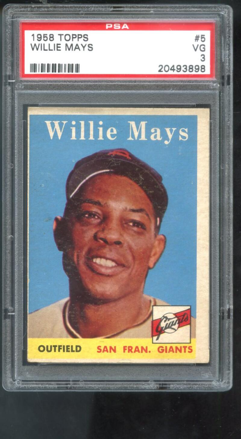 1958 Topps #5 Willie Mays San Francisco Giants VG PSA 3 Graded Baseball ...