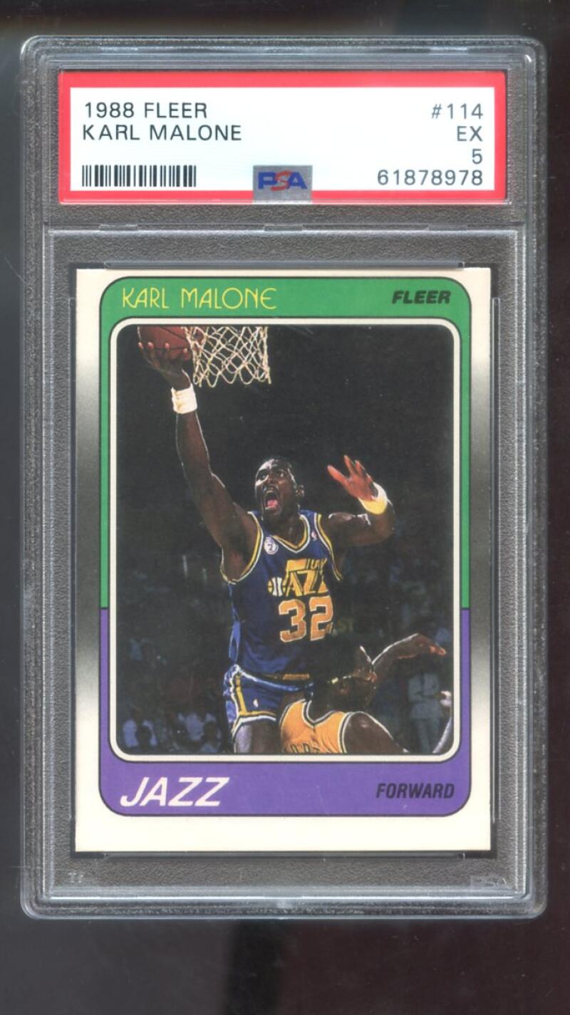 1988-89 Fleer #114 Karl Malone PSA 5 Graded Basketball Card NBA 1989 Utah Jazz