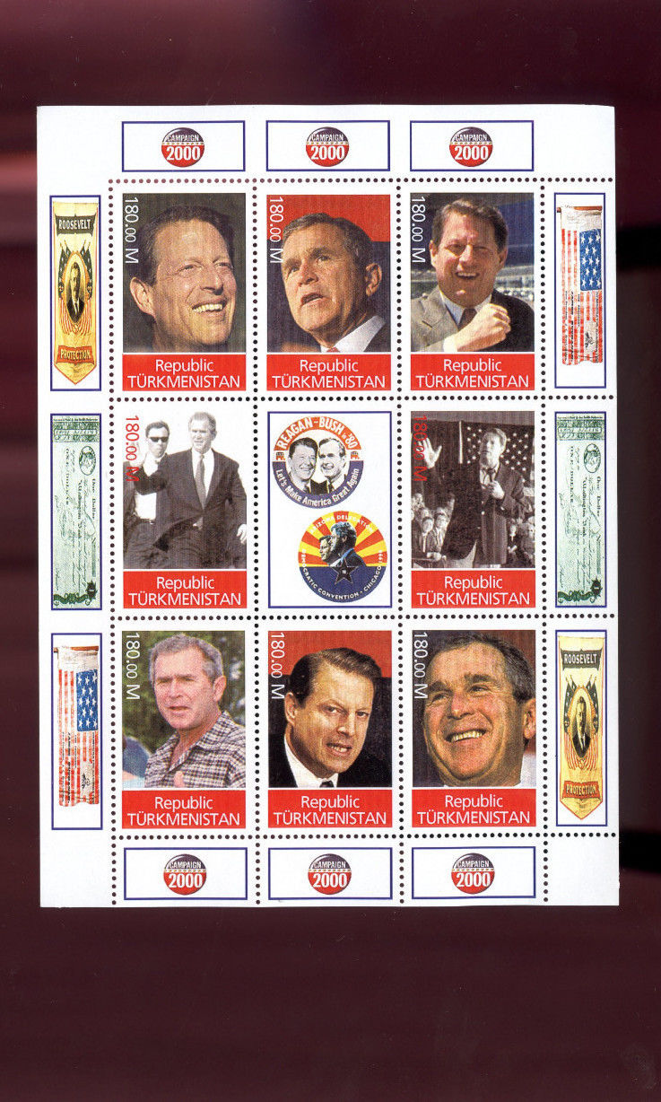 Turkmenistan George Bush Al Gore Campaign 2000 Uncut Postage Stamp Sheet