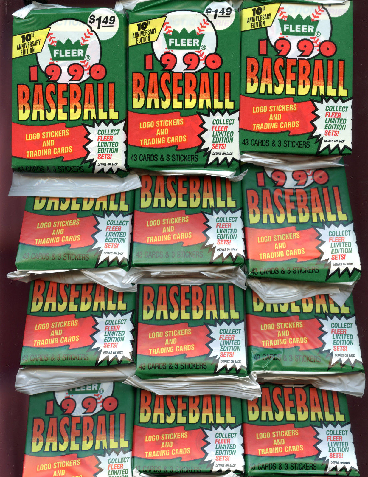 1990 Fleer Baseball Card 12 Jumbo Pack Scatola di cera - Foto 1 di 1